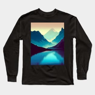 VaporwaveNature lake in mountains landscape Long Sleeve T-Shirt